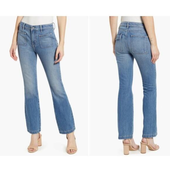 Current/Elliott Blue Cropped Boot Denim Light Wash Patch Pocket Jeans Size 27 - Picture 1 of 10